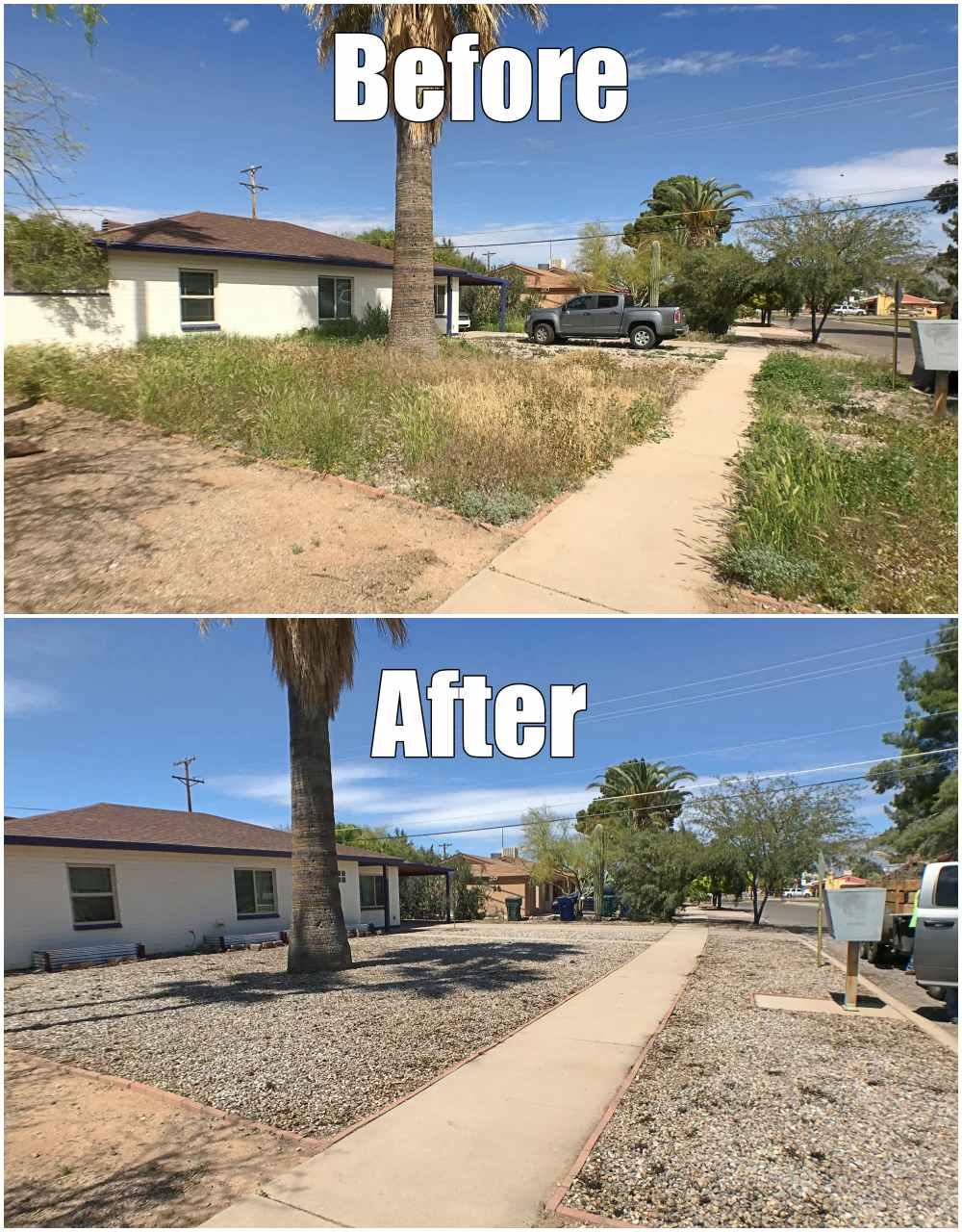 Before and after desert yard cleanup